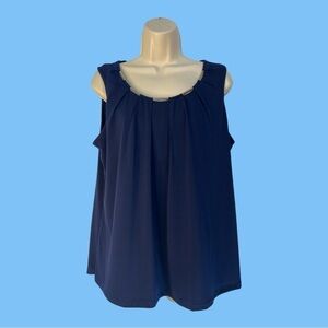 Corvia Navy Silver Embellished Neckline Sleeveless Blouse Size L